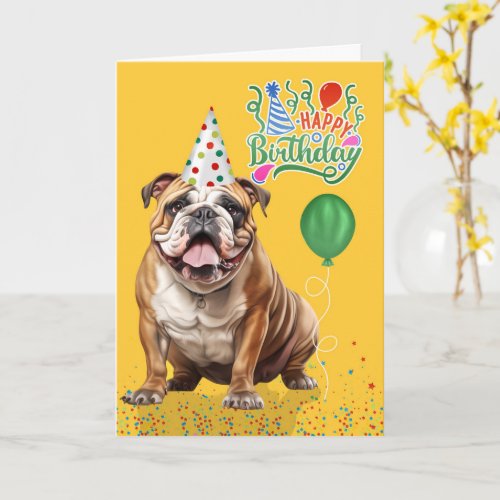 English Bulldog Party Hat Yellow Birthday
