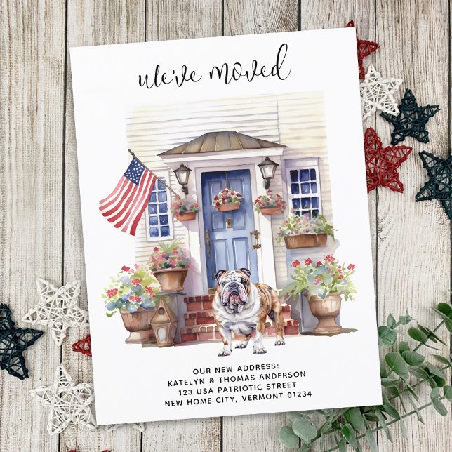 English Bulldog Patriotic Personalized Dog Moving Announcement Postcard (Creator Uploaded)