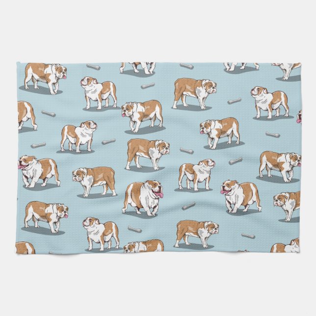 English bulldog pattern kitchen towel (Horizontal)