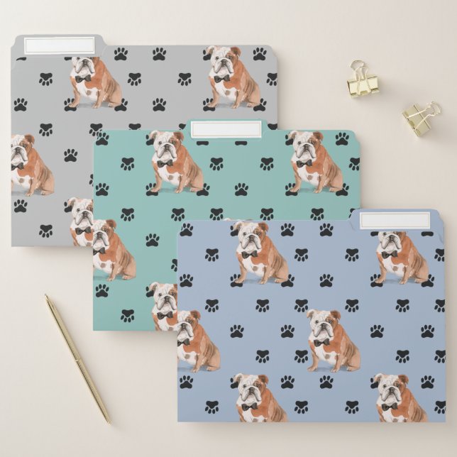 English Bulldog Paw Prints Pattern File Folder (Set)