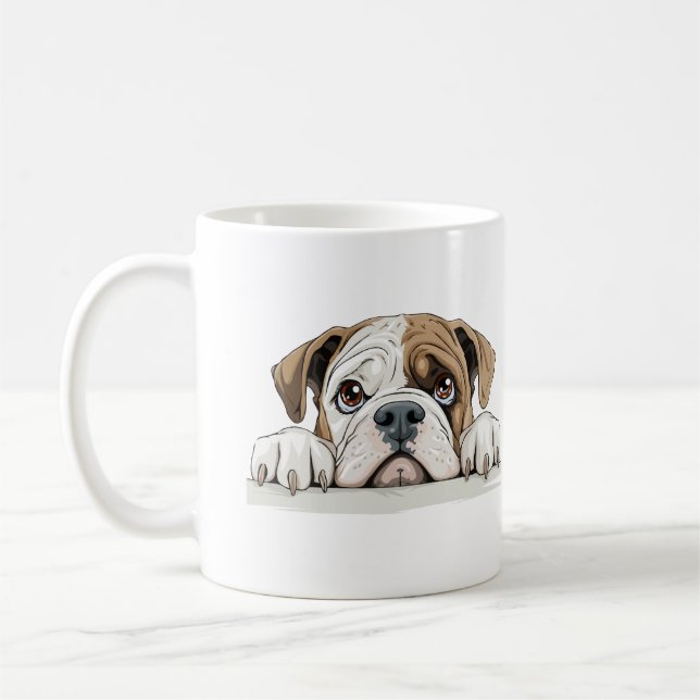 English Bulldog Peeking Cute Adorable Funny Animal Coffee Mug (Left)