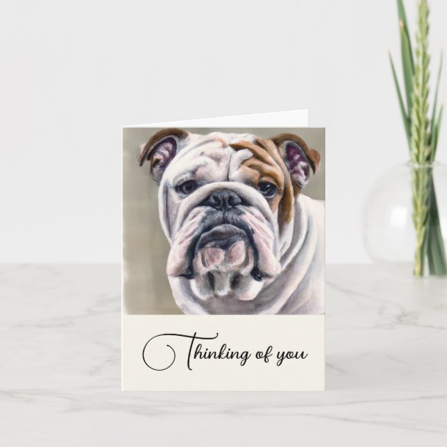 English Bulldog Personalized Thinking Of You Note Card (Front)