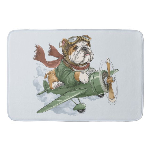 English Bulldog Pilot Airplane Bath Mat (Front)