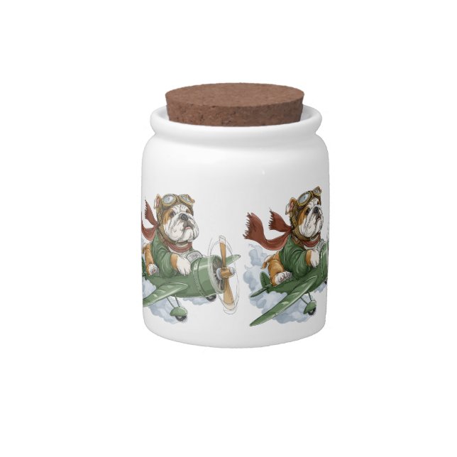 English Bulldog Pilot Airplane Candy Jar (Front)