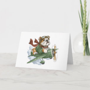 English Bulldog Pilot Airplane Card