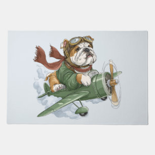 English Bulldog Pilot Airplane Doormat