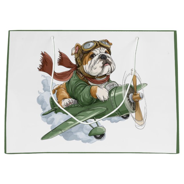 English Bulldog Pilot Airplane Large Gift Bag (Front)