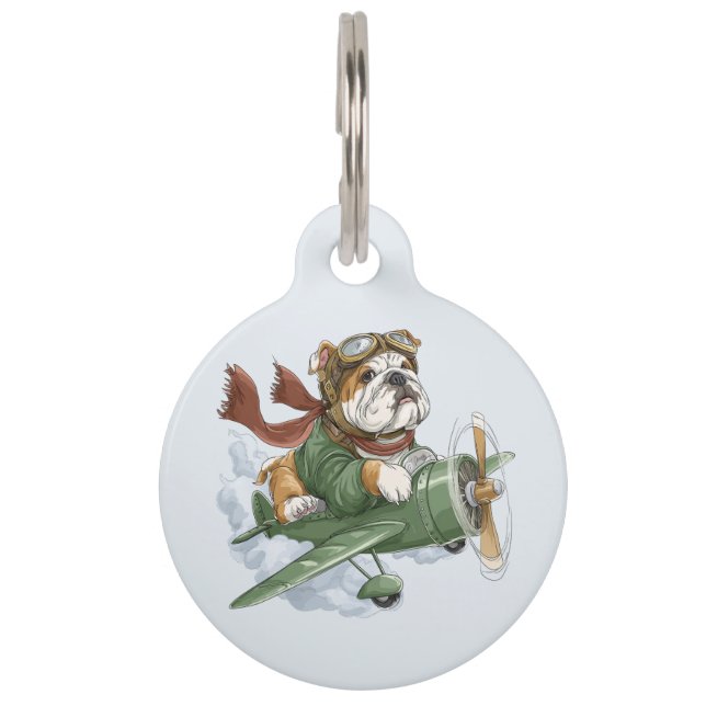 English Bulldog Pilot Airplane Pet ID Tag (Front)