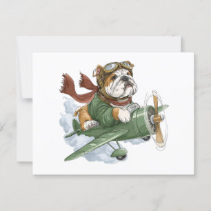 English Bulldog Pilot Airplane Postcard