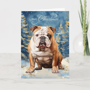 English Bulldog Pine Winter Forest Christmas Holiday Card
