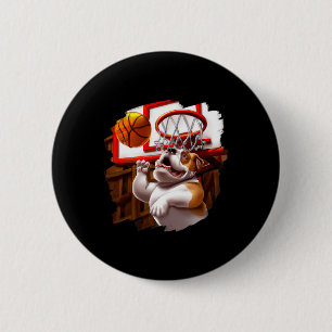 English Bulldog Playing Basketball Fun Dog Basketb Button