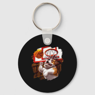 English Bulldog Playing Basketball Fun Dog Basketb Keychain