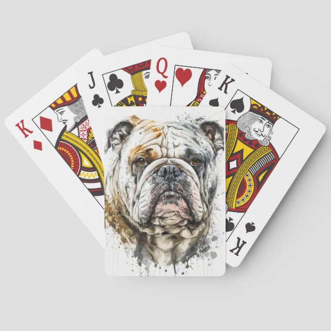 English Bulldog Portrait Animal Painting Wildlife  Poker Cards (Back)