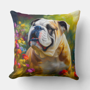 English Bulldog Portrait Impressionist Style Throw Pillow