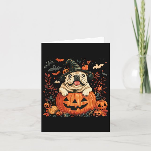 English Bulldog Pumpkin Halloween Thanksgiving Men Card (Front)