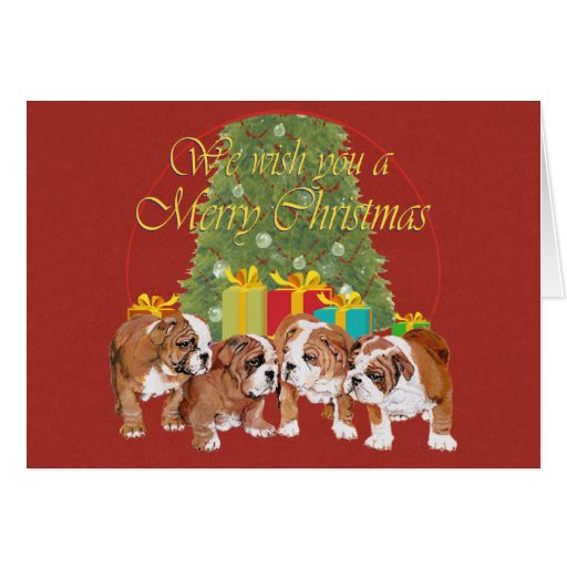 English Bulldog Puppies Christmas Card | Zazzle