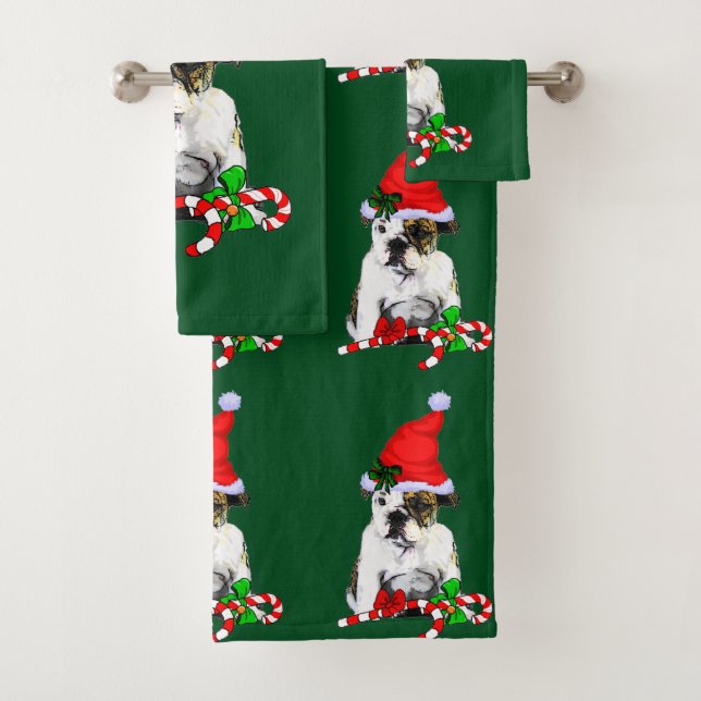 English Bulldog  Puppy Christmas Bath Towel Set (Insitu)