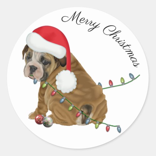 English Bulldog Puppy Christmas Classic Round Sticker