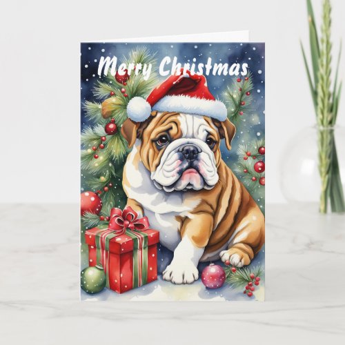 English Bulldog Puppy Christmas Greeting Card