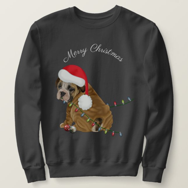 English Bulldog Puppy Christmas Sweatshirt (Design Front)