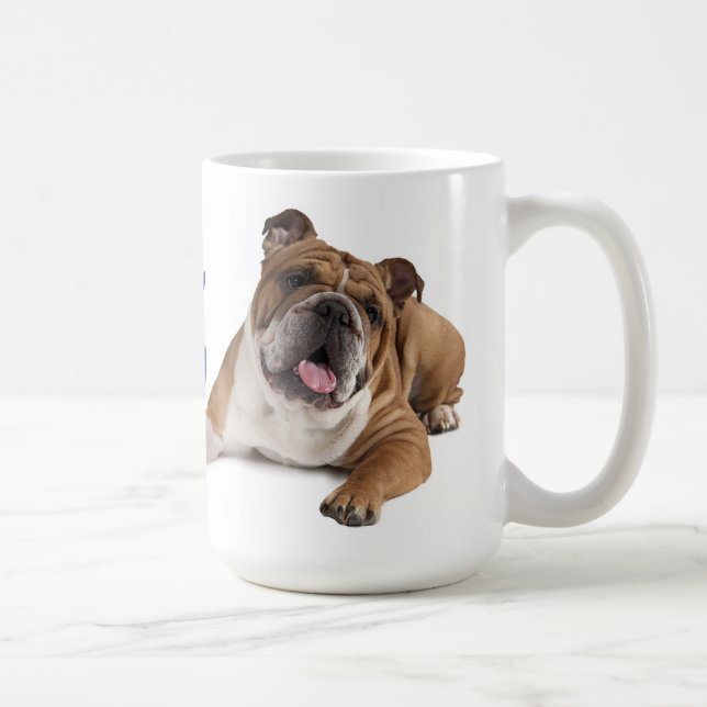 English Bulldog Puppy Dog Blue Love Hearts Coffee Mug (Right)