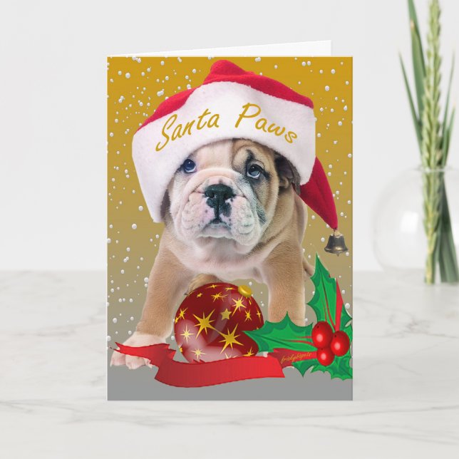 English bulldog puppy in Santa Hat Cards (Front)