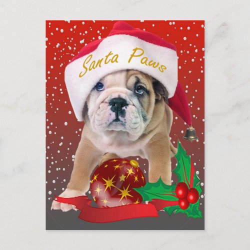 English bulldog puppy in Santa Hat Cards