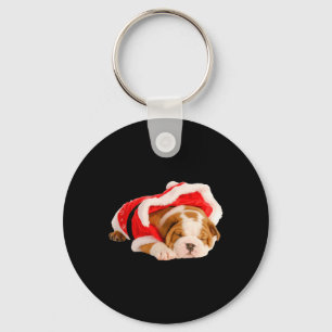 English Bulldog Puppy Santa Costume Fun Christmas Keychain