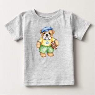 English bulldog puppy with a soccer ball by Natas Baby T-Shirt