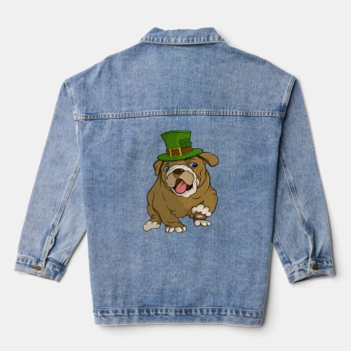 English Bulldog Puppy With Green Hat St Patrick s  Denim Jacket