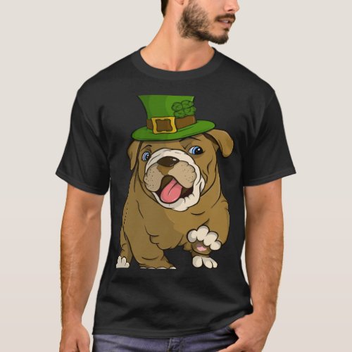 English Bulldog Puppy With Green Hat St Patrick s  T_Shirt