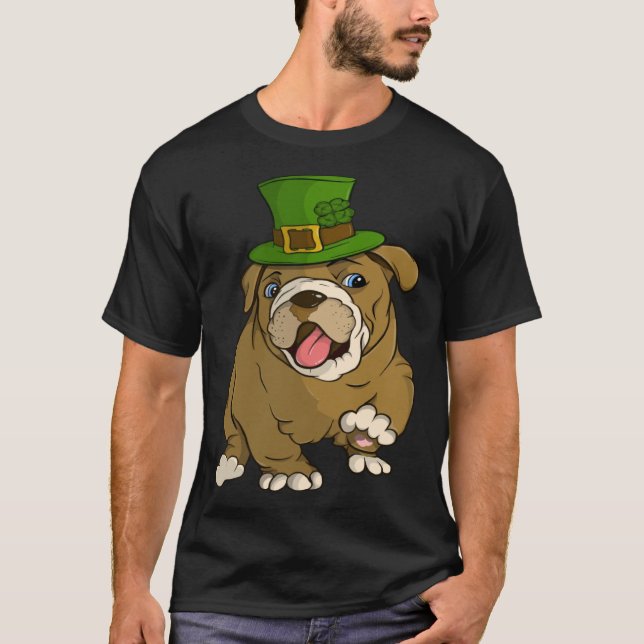 English Bulldog Puppy With Green Hat St Patrick s  T-Shirt (Front)