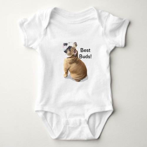 English bulldog puppy with heart design CUSTOMIZE Baby Bodysuit