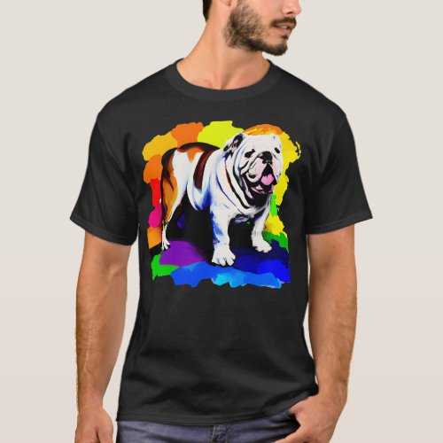 English Bulldog Rainbow Painting T_Shirt