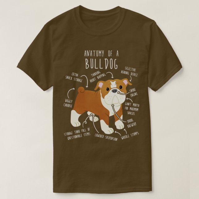 English Bulldog Red and White Dog Anatomy T-Shirt (Design Front)