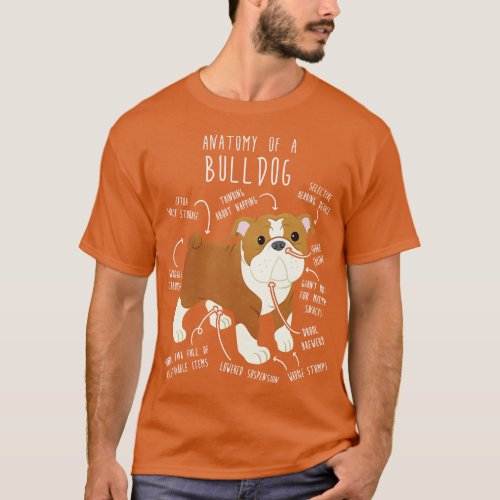 English Bulldog Red and White Dog Anatomy T_Shirt