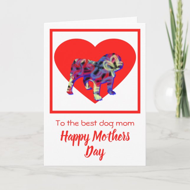 English Bulldog Red Heart Mother’s Day Card (Front)