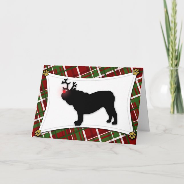 English Bulldog Reindeer Christmas Card (Front)