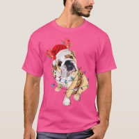 English Bulldog Reindeer Santa Hat Christmas Light