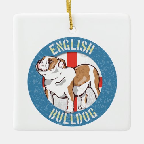 English Bulldog Saint Georges Cross Ceramic Ornament