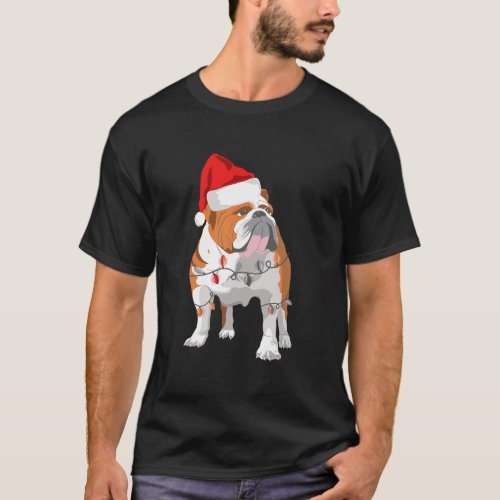 English Bulldog Santa Christmas Tree Lights Xmas G T_Shirt