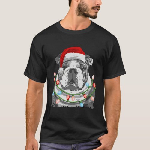English Bulldog Santa Christmas Tree Lights Xmas G T_Shirt
