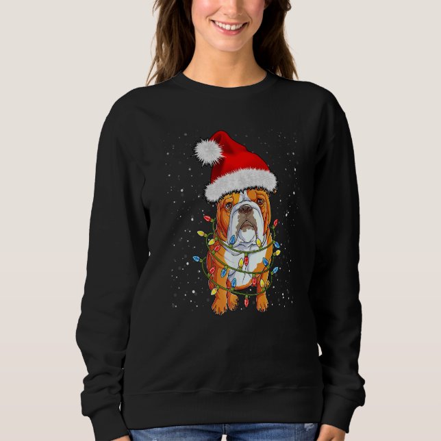English Bulldog Santa Christmas Tree Lights Xmas   Sweatshirt (Front)