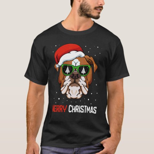 English Bulldog Santa Hat Christmas Pajama Dog X M T_Shirt