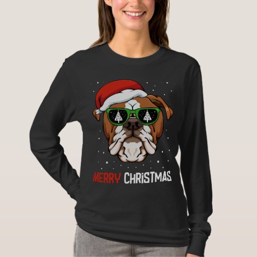 English Bulldog Santa Hat Christmas Pajama Dog X_M T_Shirt