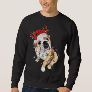 English Bulldog Santa Hat Reindeer Christmas Light Sweatshirt