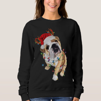 English Bulldog Santa Hat Reindeer Christmas Light Sweatshirt
