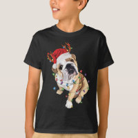English Bulldog Santa Hat Reindeer Christmas Light