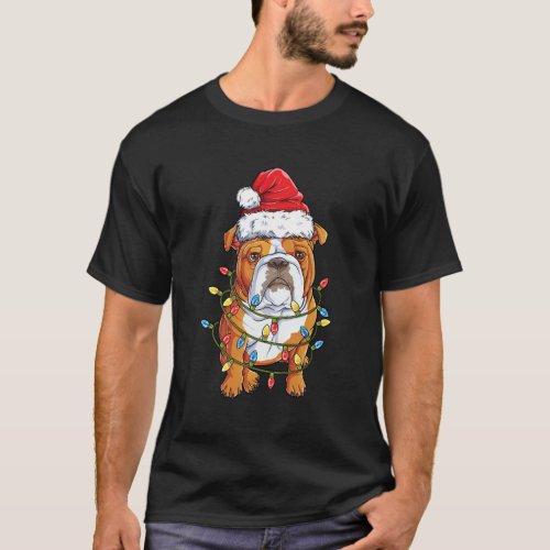 English Bulldog Santa Tree Lights T_Shirt