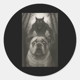 English Bulldog Selfie With Werewolf Funny Classic Round Sticker